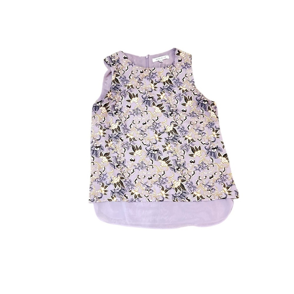 Rose & Olive Floral Sleeveless Blouse - Purple & cream sheer back zip size small - Picture 3 of 10